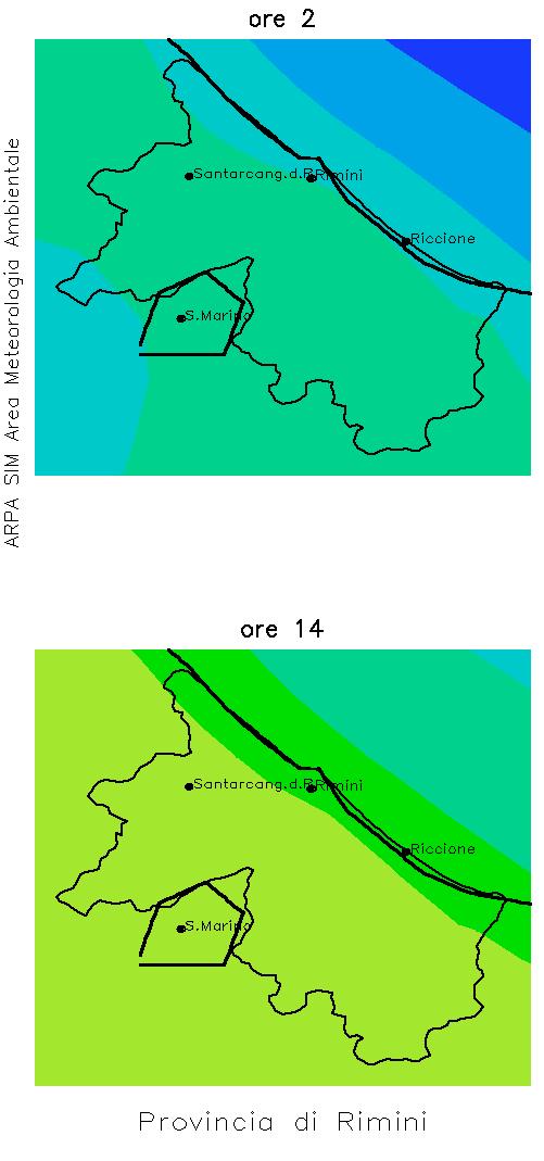 Altezza di rimescolamento Anno 2003 Ore 2 e 14 dei giorni tipici Inverno Primavera Estate Autunno Fig. 1.2.2 Altezza di rimescolamento per le ore 2 e 14 del giorno tipo per le stagioni 2003.