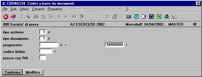 Lettura articoli si deve inserire l'ordine di lettura scelto: 1 = lettura per codice, 2 = codice alternativo, 3 = descrizione.