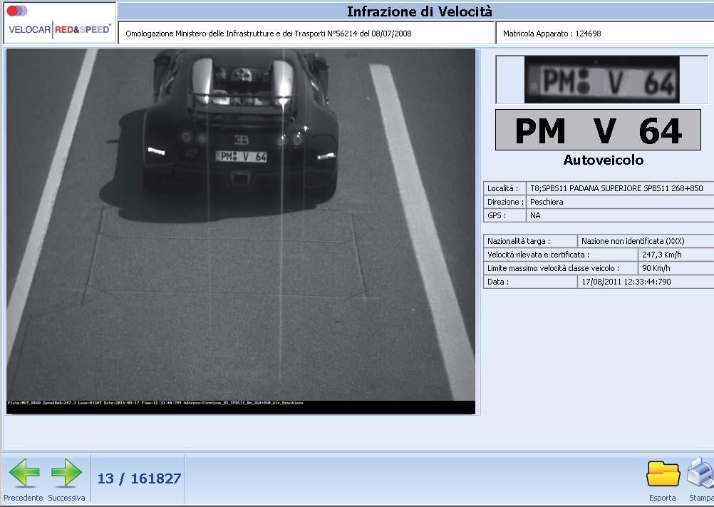 Velocar Data Management Interfaccia per la validazione delle infrazioni di velocità La scheda di validazione riporta le informazioni relative all infrazione quali: Località: localizza dove è