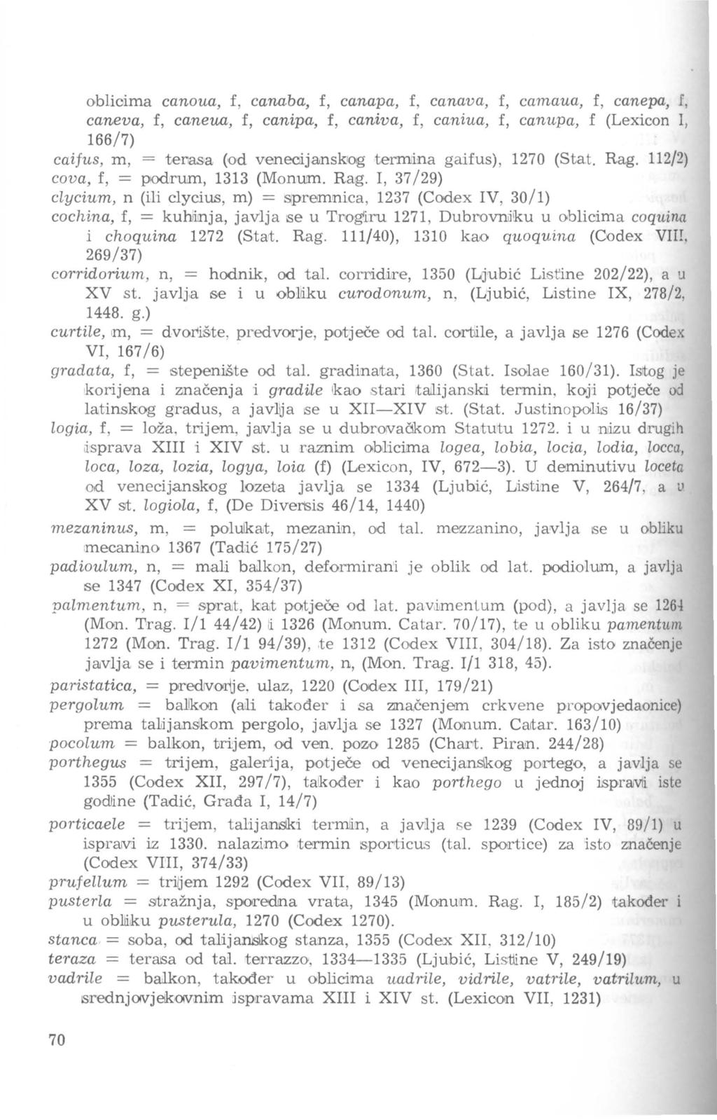 oblicima canoua, f, canaba, f, canapa, f, canava, f, camaua, f, canepa, f, caneva, f, caneua, f, canipa, f, caniva, f, caniua, f, canupa, f (Lexicon l, 166/7) caifus, m, = terasa (od venecijansk1og