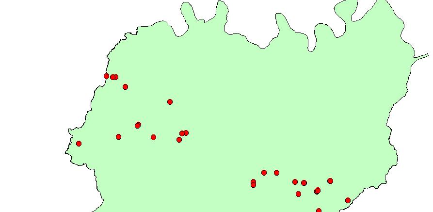 Carta delle 57 stazioni di olivo individuate in Provincia di