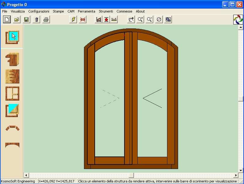 3.8.3 VISTA 3D DI UN PROGETTO In qualsiasi momento della creazione di un progetto, si può attivare la visualizzazione 3D dello stesso: 1. Selezionare il seguente pulsante a sinistra dello schermo 2.