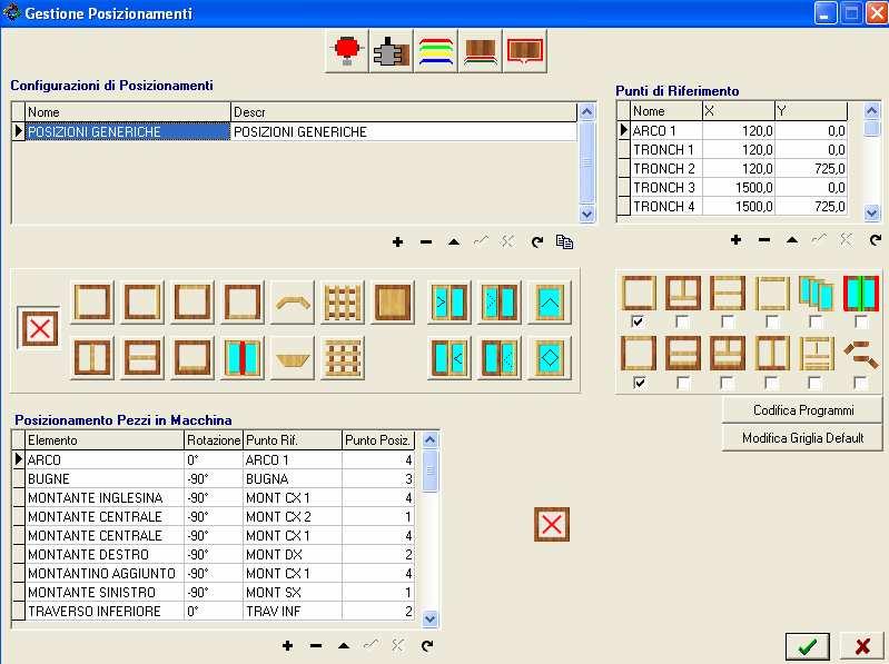 5.1 POSIZIONI Il menù POSIZIONI serve per definire in che modo e in quali punti devono essere posizionati sul piano della macchina gli elementi di un serramento da lavorare.
