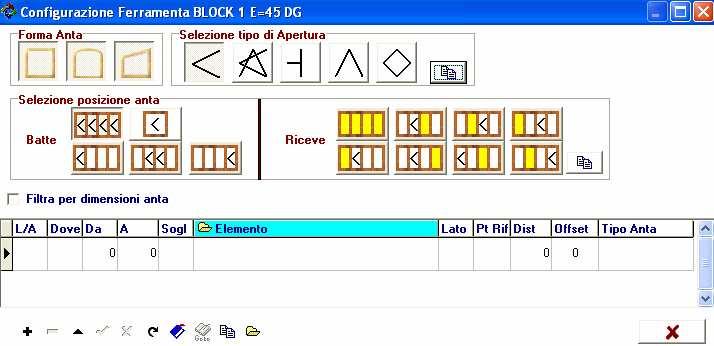 6 - CONFIGURAZIONE DI FERRAMENTA Selezionando il menù Ferramenta Configurazioni e Applicazione e successivamente il pulsante in alto a destra, si apre la seguente schermata: Pulsanti per