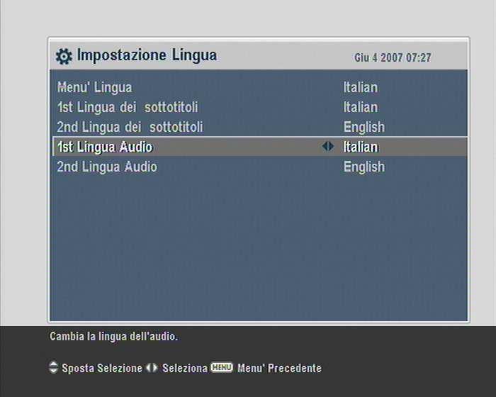 16 Impostazioni delle preferenze Capitolo 3 Impostazioni delle preferenze 3.1 Impostazione della lingua È possibile selezionare la lingua in cui i menu verranno visualizzati.