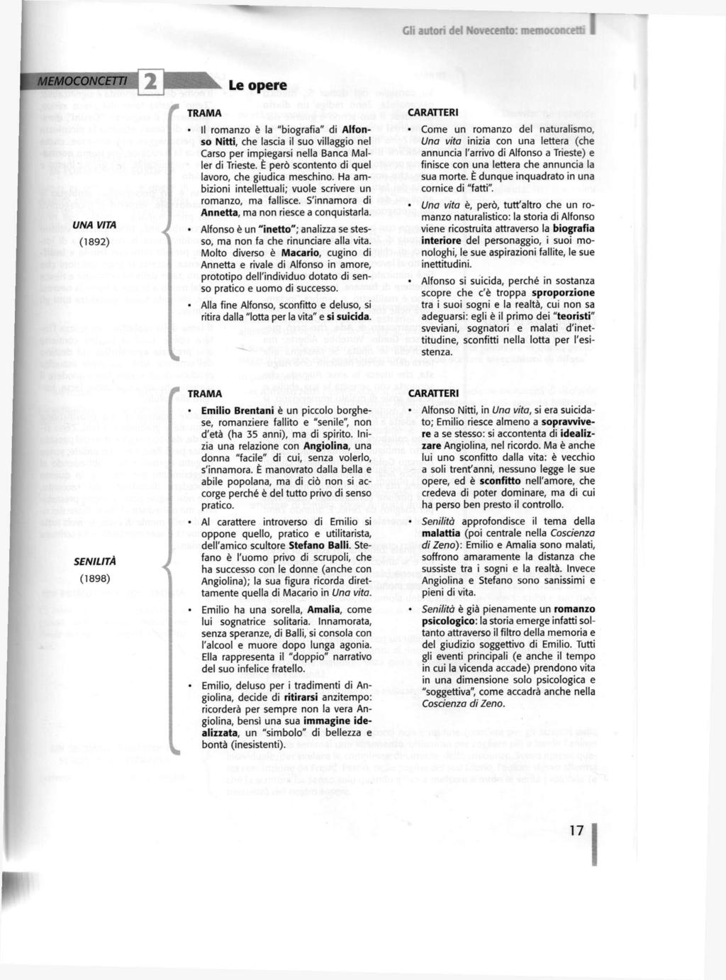 Gli autori del Novecento: memoconcetti Le opere TRAMA Il romanzo è la "biografia" di Alfonso Nitti, che lascia il suo villaggio nel Carso per impiegarsi nella Banca Mailer di Trieste.