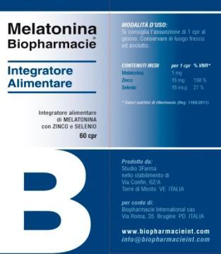 MELATONINA +Zinc + Seleni BIOPHARMACIE Integratre alimentare È un integratre alimentare a base di Melatnina elevata purezza, cmbinata cn rtat di zinc e seleni, questa cmbinazine sinergica cmprendente