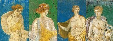 Negli ambienti più grandi e nei saloni, invece, sono rappresentati prevalentemente temi mitologici con figure quasi a grandezza naturale ispirati a Dioniso, come il quadro raffigurante Arianna