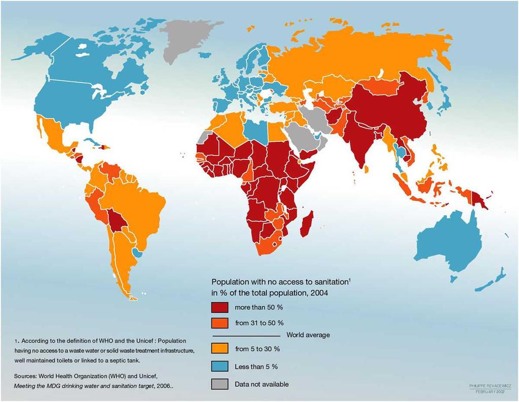 Accesso all'acqua sanitaria 2,5 miliardi di persone non hanno accesso all'utilizzo igienico dell'acqua (no gabinetto/assenza sistemi di