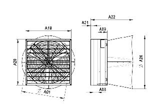 B Dimensioni dei ventilatori assiali Ø Diametro A B C D E F in cm in mm 35 435 485 375 86 75 89 40 490 540 420 91 88 102 45 535 575 480 75