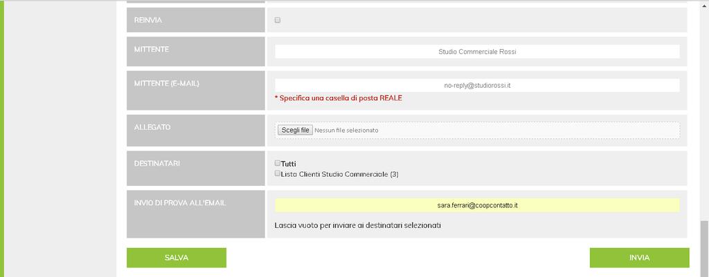 Prima di inviare la Newsletter puoi inviare una mail di