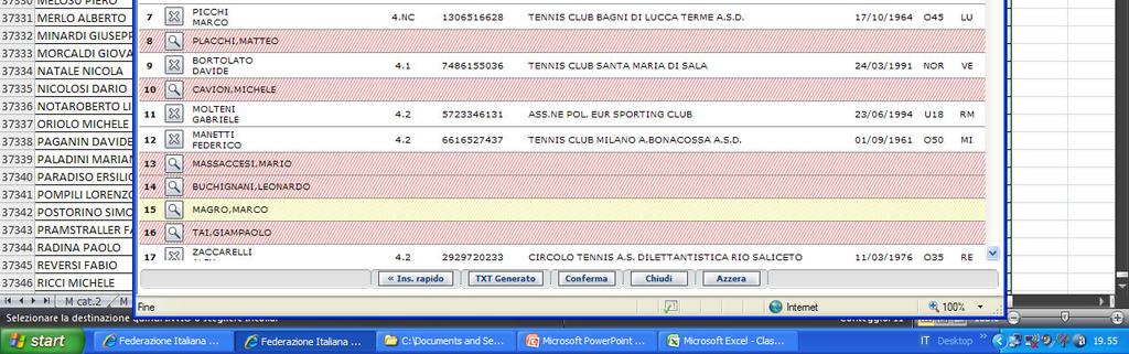 in corso, quelli marcati in Giallo sono da verificare, possono essere giocatori che hanno stesso cognome e nome