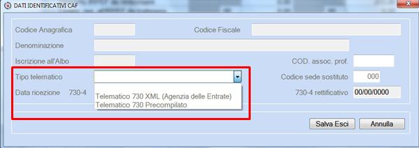 valorizzato con l'opzione "P - Telematico 730 Precompilato": Inizio documento 3. Elaborazione Cedolino esterna PAGHE 31. Paghe e Stipendi 04. Gestione cedolino 01.