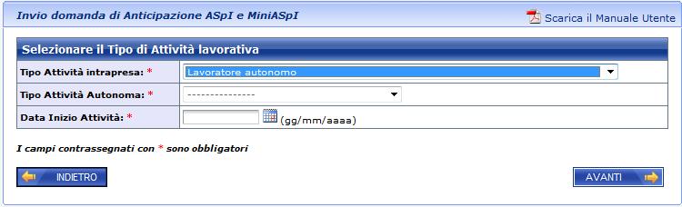 Nel caso in cui si decida di continuare la compilazione della domanda (associando la domanda ASpI/MiniASpI trovata automaticamente oppure indicandone manualmente i dati identificativi), viene