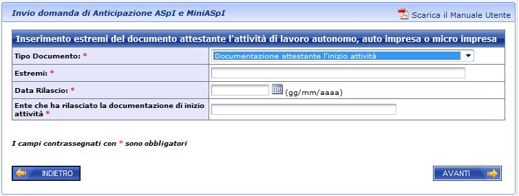 Come si può vedere, la lista è inizialmente vuota, ma si può popolare mediante il pulsante Inserisci riga : in questo modo viene presentata la pagina che consente l acquisizione degli estremi dei