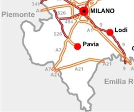 1.2.1 STRADE DI COMPETENZA PROVINCIALE In Provincia di Pavia tutte le strade statali sono state declassate ad ex statali e consegnate alle Provincia, ad eccezione del tratto della SS526 dell Est