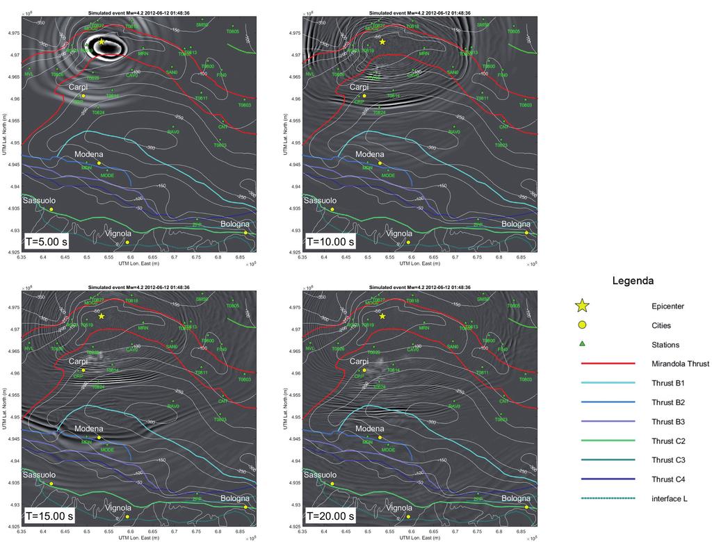 GNGTS 2016 Sessione 2.2 Fig. 3 Istantanee dell ampiezza del campo d onda in superficie per uno degli eventi simulati.