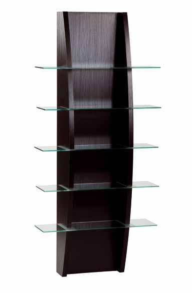 Espositore a parete con struttura portante in legno. E completa di cinque ripiani in cristallo trasparente. Display unit with wooden frame. Comes complete with five clear glass shelves.