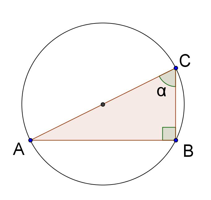 Sappiamo che tutti gli angoli che insistono su AB sono uguali: disegniamo allora quello che ha un lato passante per il centro della