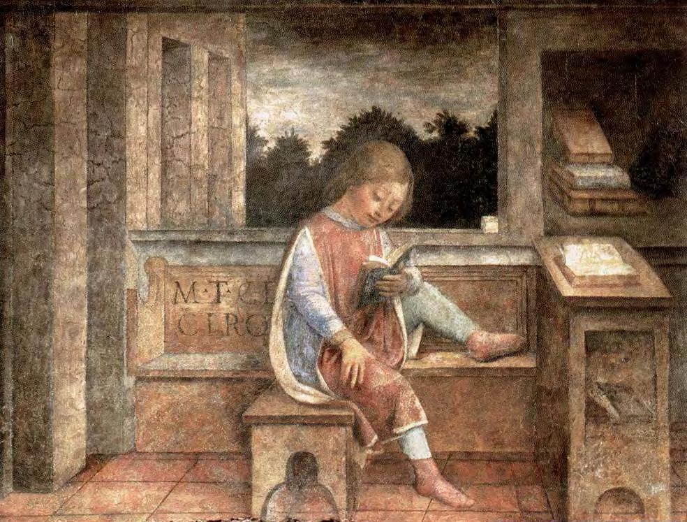 Vincenzo Foppa Giovane Cicerone che legge o Fanciullo che legge Cicerone 1464 Affesco staccato, cm.