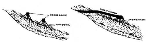 3 Fenomeni franosi Fig.3.36 Esempio di sistema di drenaggio profondo con galleria drenante e rete di tubi suborizzontali.