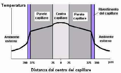 Effetto Joule in elettroforesi capillare Poiché l applicazione di una differenza di potenziale alle estremità del capillare genera un passaggio di corrente (dell ordine dei ma), la soluzione