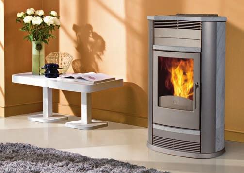 STUFE A PELLET DANUBIO Fianchi in acciaio grigio con top e inserti in ceramica