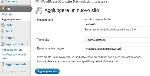 È sufficiente indicare il nome della sotto-cartella (virtuale), il titolo e l email dell amministratore di questo sito.