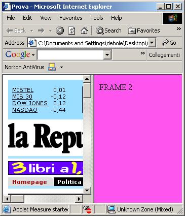 Attributo src <html> <head> <title>prova</title> </head> Riferimento al sito di repubblica <frameset
