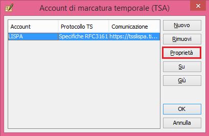 Sulla finestra che appare a video selezionare l'account "LISPA" e premere sul pulsante "Proprietà". Modificare manualmente i parametri come descritto di seguito: 1.