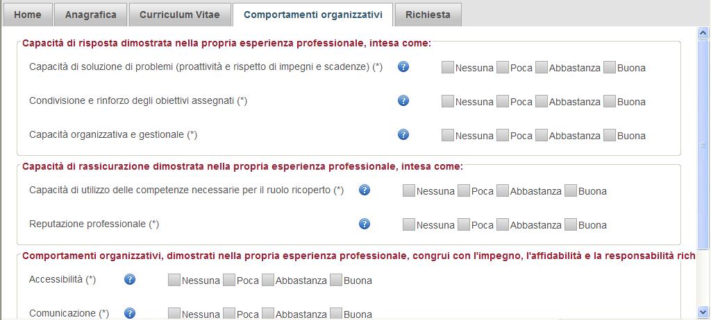 Pag 6 Schermata 4: Leggere le definizioni e, in base alla propria esperienza e capacità acquisita negli anni di servizio,