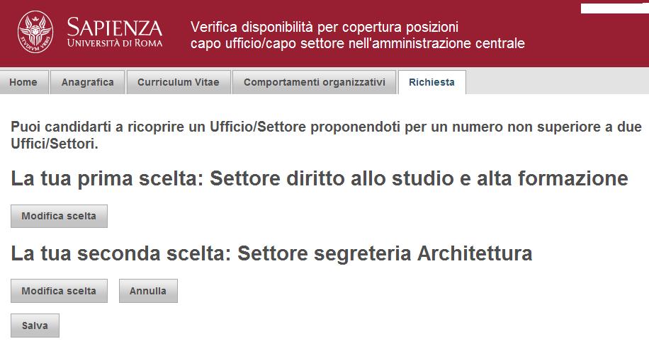 Pag 8 Schermata 7 Analogamente all effettuazione della prima scelta procedere come sotto indicato: cliccare su un Area di interesse, cliccare su uno degli Uffici afferenti all Area prescelta cliccare