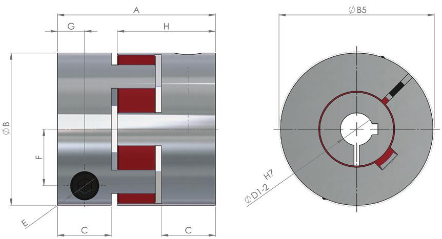 Giunti con morsetti LKE GIUNTO AD ELASTOMERO - VERSIONE COMPATTA La versione compatta LKE è costituita da due mozzi ad alta concentricità isolati elettricamente ed elastomero calibrato.