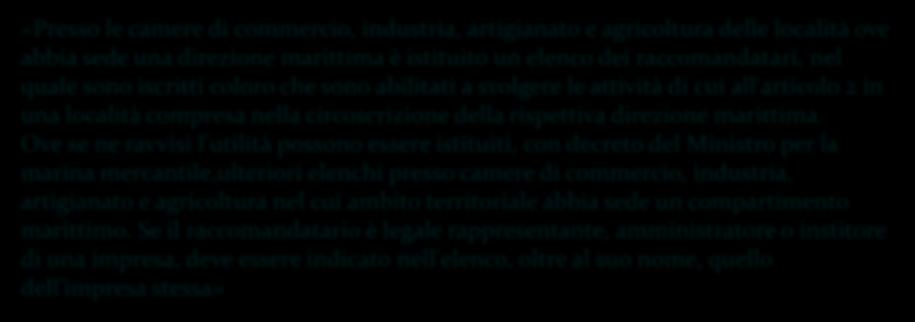 dei raccomandatari, nel quale sono iscritti coloro che sono abilitati a svolgere le attività di cui all'articolo 2 in una località compresa nella