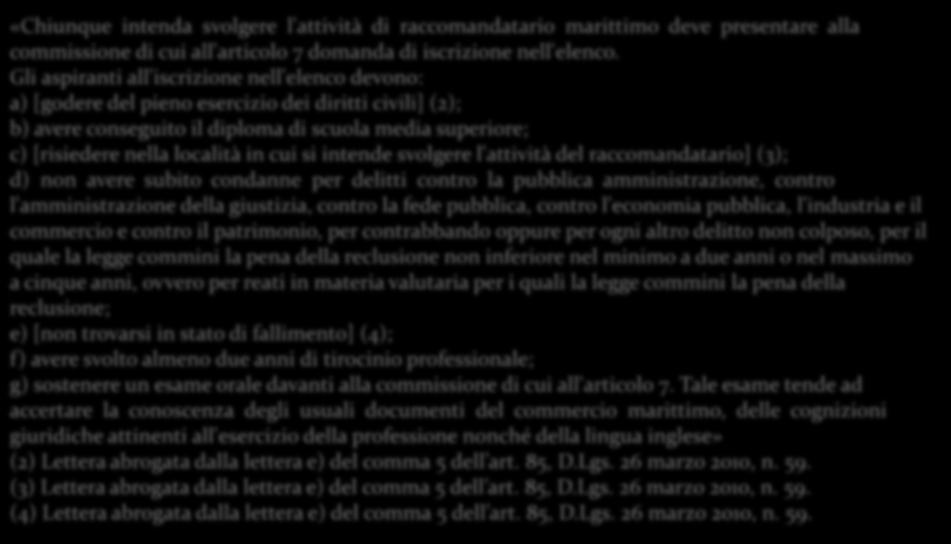 Gli aspiranti all'iscrizione nell'elenco devono: a) [godere del pieno esercizio dei diritti civili] (2); b) avere conseguito il diploma di scuola media superiore; c) [risiedere nella località in cui