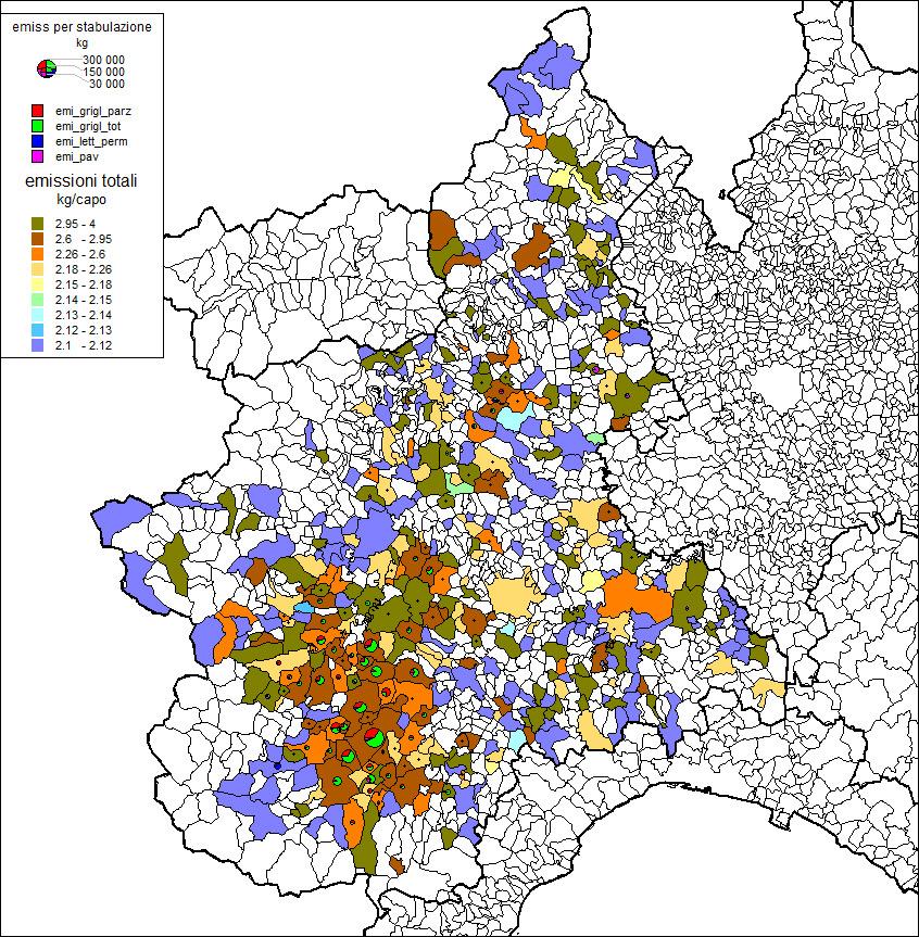 Emissioni e stabulazione dei suini in Piemonte secondo l ultimo Censimento sull Agricoltura Numero capi 900000 800000 700000 600000 500000 400000 300000 200000 100000 0 totale suini in stabulazione