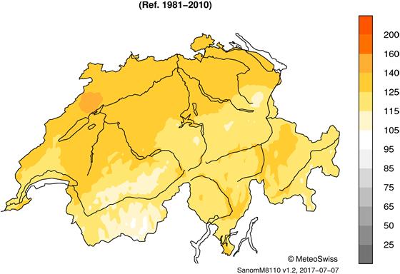 della norma % del soleggiamento mensile possibile Soleggiamento mensile in % della norma Distribuzione della temperatura, precipitazioni e