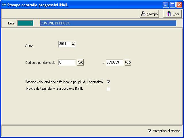 Stampa dipendenti con posizioni Inail <> da progr.inail 