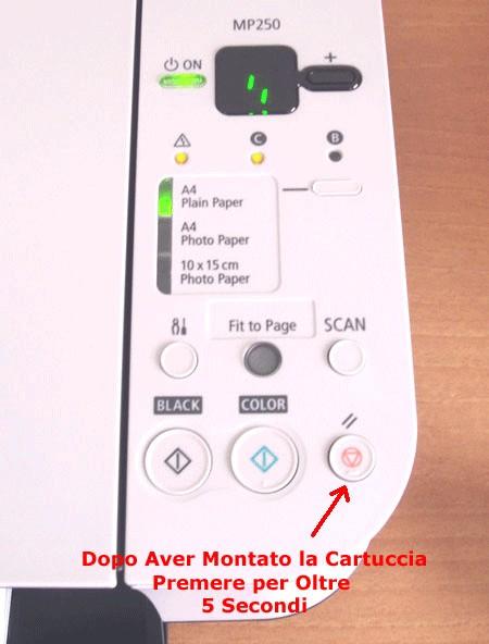 oltre 5 secondi e lasciate il pulsante quando sentite che la stampante parte con la stampa, a questo punto la cartuccia è stata accettata e potrete utilizzarla. NOTA BENE: 10.