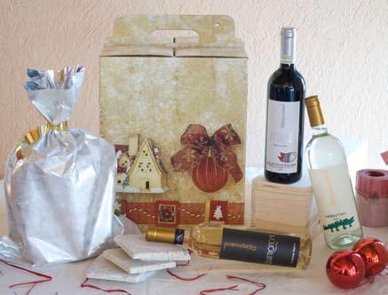 14 confezione panettone e 16,90 > Codice PA3 Confezione fantasia natalizia 1 bottiglia Vino Dolcetto di Dogliani DOC 2008 San Luigi, 13% Vol. 1 bottiglia Vino Piemonte DOC Chardonnay 2008, 12% Vol.