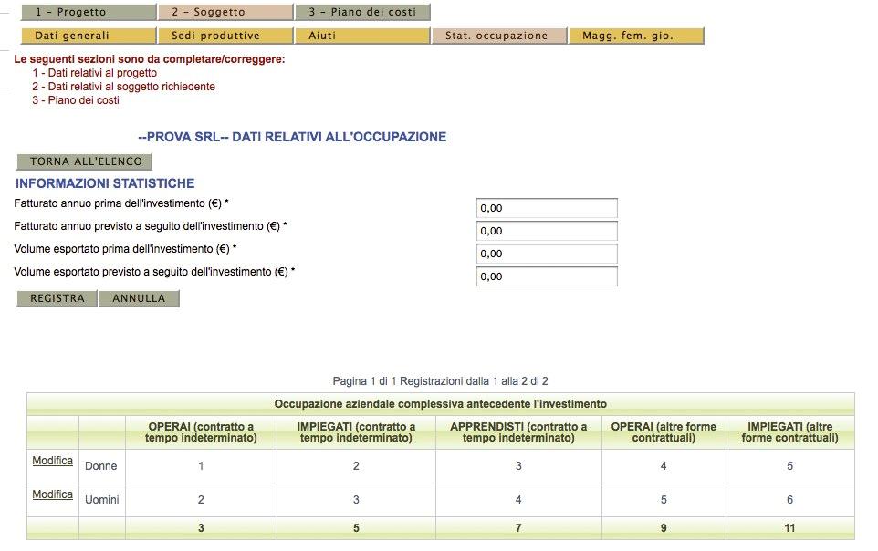 3.3.4 Stat. Occupazione Nella sottosezione Statistiche Occupazione occorre inserire dati relativi all occupazione del personale.