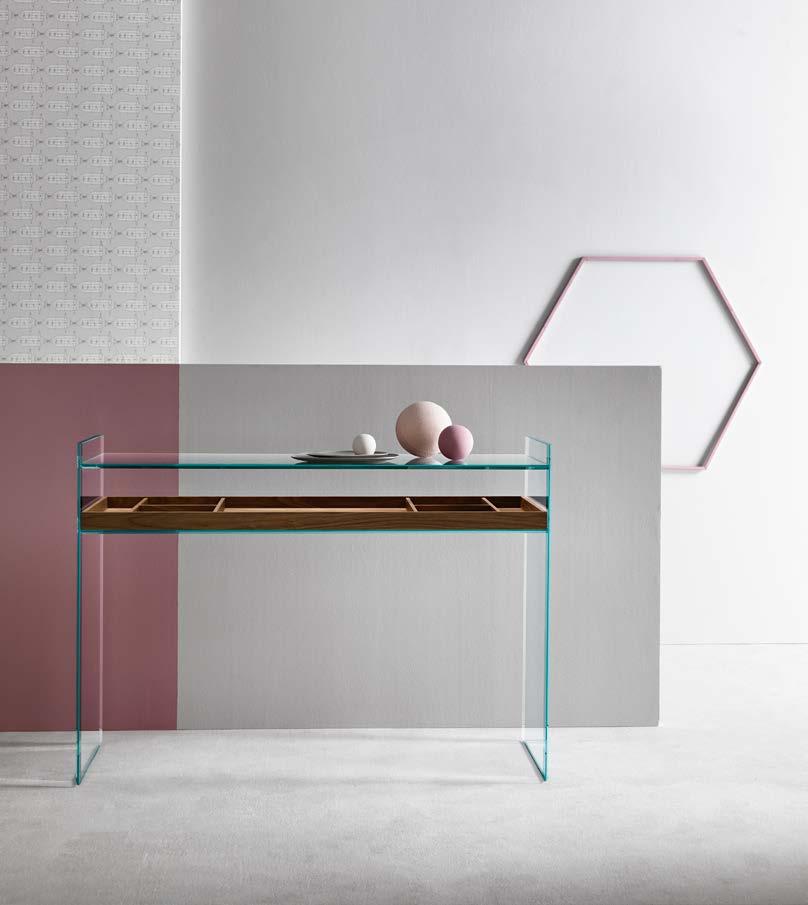 bianco opaco da inserire tra i due ripiani. Console with glass shelf.