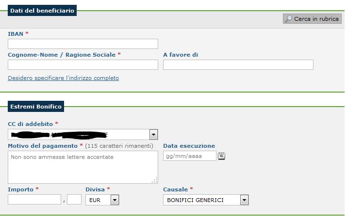 FARE UN BONIFICO IN AREA SEPA Vai su Disposizioni e