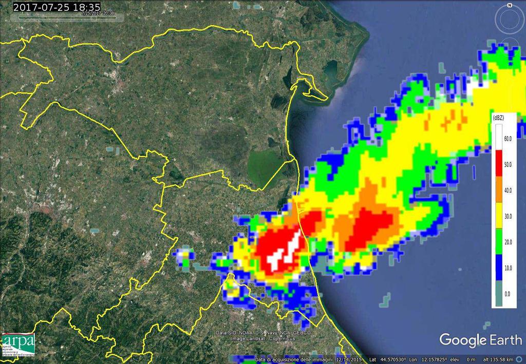 Le immagini di probabilità di grandine ricavate da radar mostrano