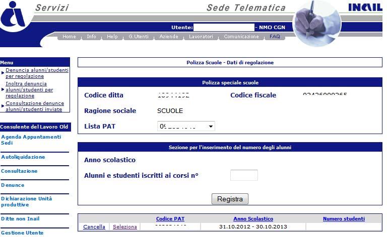 Per procedere è necessario selezionare la PAT da regolare nell apposito menu a tendina Lista PAT.