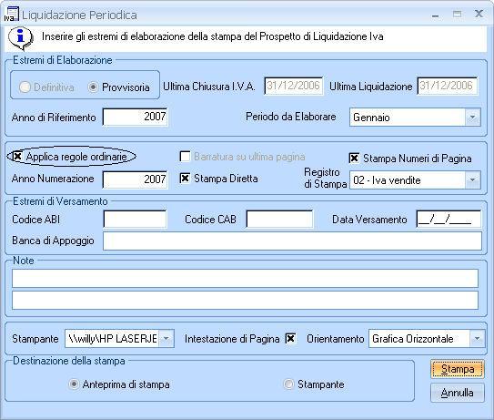 Liquidazioni Periodiche IVA In presenza dell opzione contabilità presso terzi, la procedura eseguirà automaticamente i calcoli considerando le registrazioni effettuate nel secondo mese precedente al