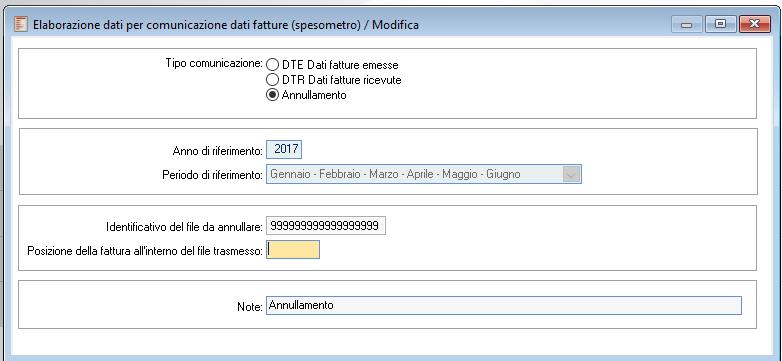 Creazione comunicazione di annullamento Per creare un file di annullamento (di una precedente comunicazione inviata), in