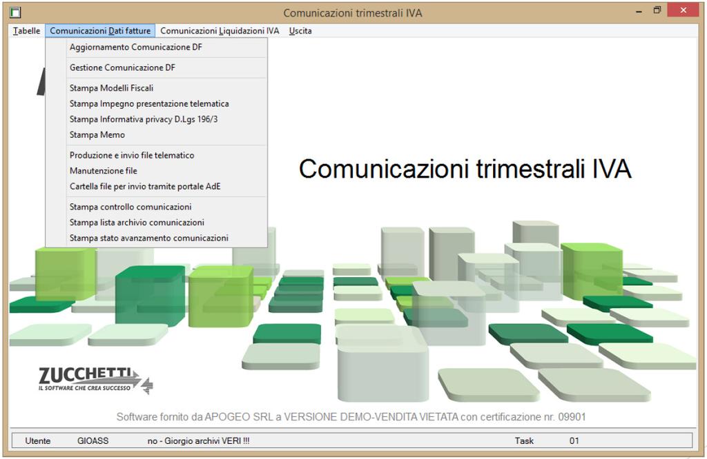 in Magix Modulo COMUNICAZIONE TRIMESTRALI IVA per gestione: -TABELLE - COMUNICAZIONE DATI FATTURE - COMUNICAZIONE LIQUIDAZIONI