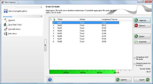 Compilazione di un CD audio 6 Compilazione di un CD audio Nero Express consente di creare un CD audio contenente file musicali che può essere riprodotto con tutti i lettori CD standard.