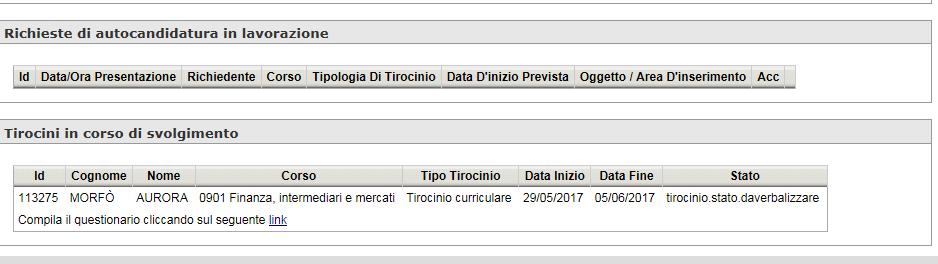 Al termine del tirocinio dovrà essere caricato in applicativo dallo studente.